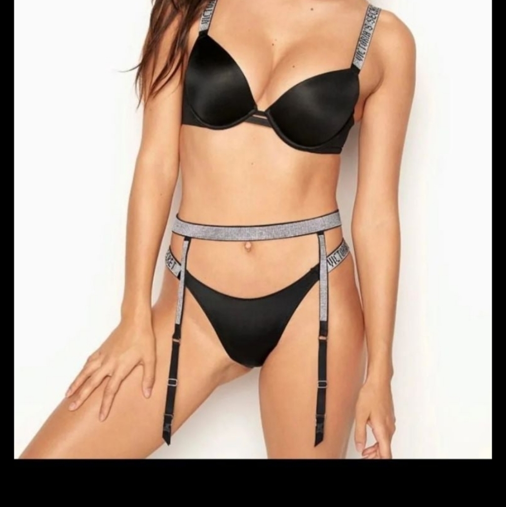 Victorias Secret Very Sexy Rhinestones Shine strap Bling garter belt black